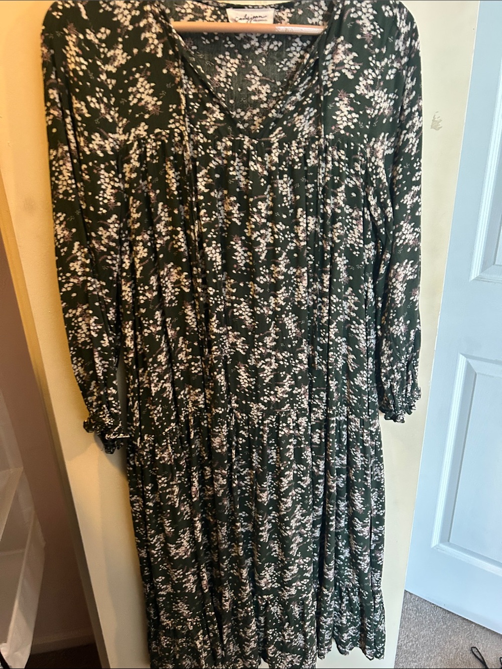Carly Jean Los Angeles Dark Green Floral Tiered Maxi Dress